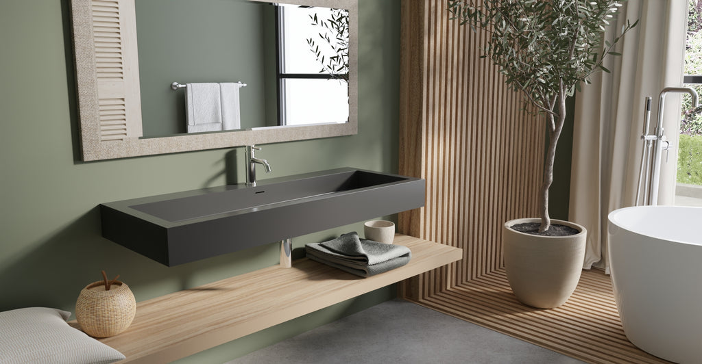 Badeloft WT-06-XXL glossy black wall-mounted sink, wall-mounted bathroom view 2