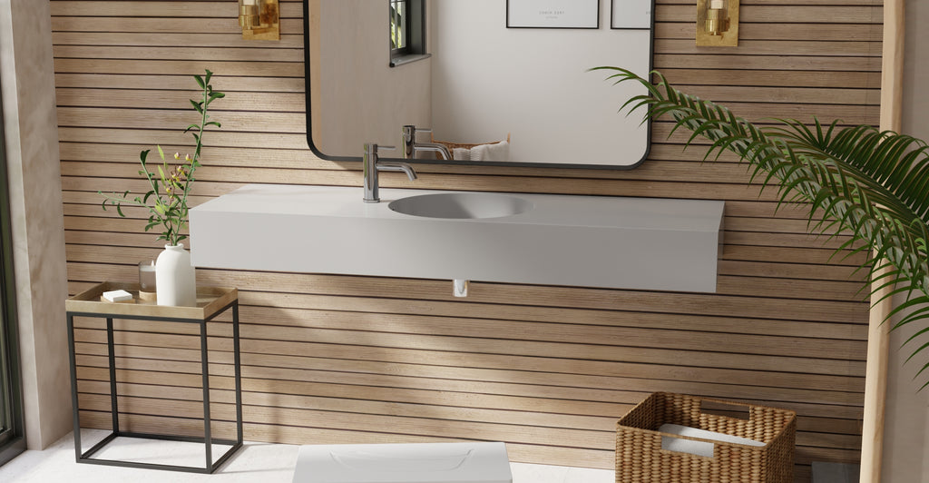Badeloft WT-02-C glossy gray wall-mounted sink, bathroom lifestyle view 3