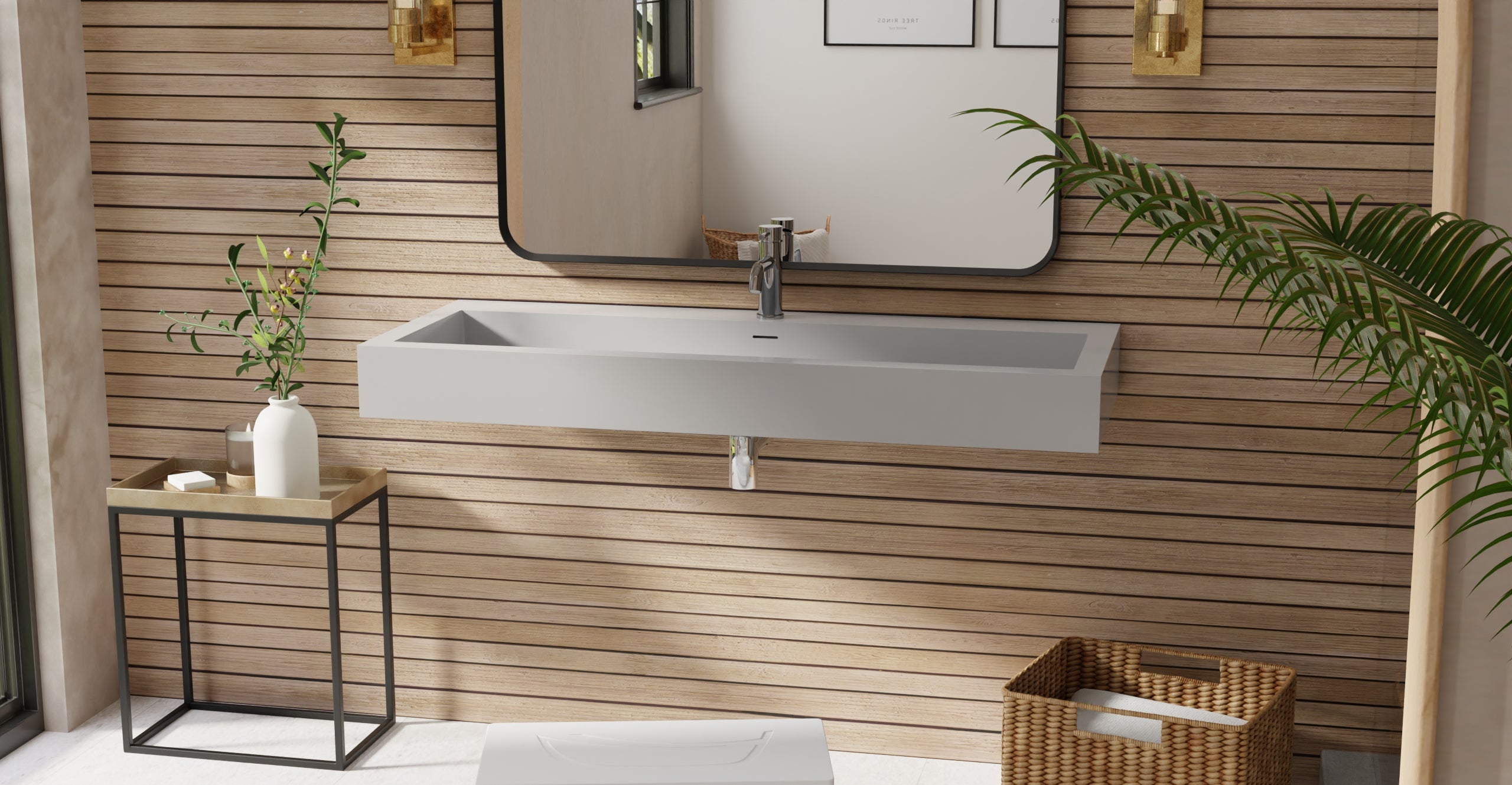 Badeloft WT-06-XXL glossy gray wall-mounted sink, bathroom lifestyle view 3