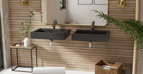 Badeloft WT-06-M glossy black wall-mounted sink, bathroom lifestyle view 3