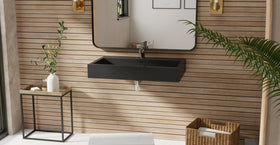 Badeloft WT-06-L glossy black wall-mounted sink, bathroom lifestyle view 3