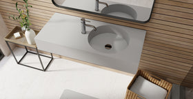 Badeloft WT-02-B glossy gray wall-mounted sink, bathroom lifestyle view 4