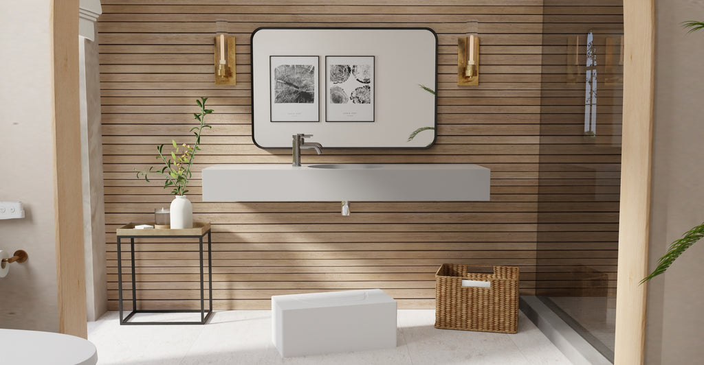 Badeloft WT-02-C glossy gray wall-mounted sink, bathroom lifestyle view 5