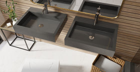 Badeloft WT-06-M glossy black wall-mounted sink, bathroom lifestyle view 4