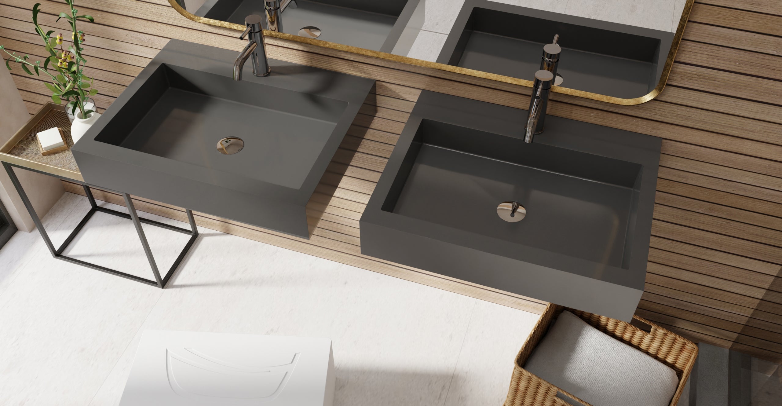 Badeloft WT-06-M glossy black wall-mounted sink, bathroom lifestyle view 4