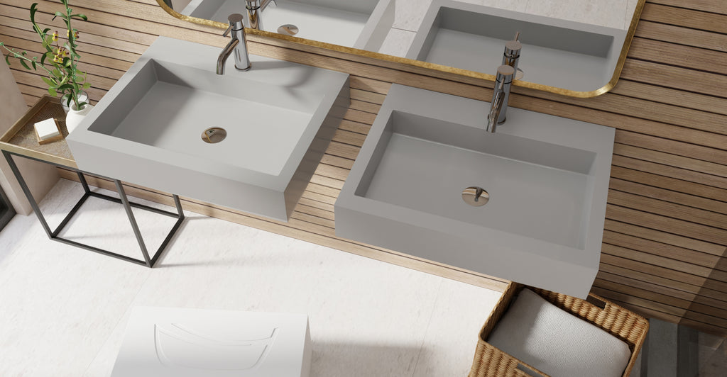 Badeloft WT-06-M glossy gray wall-mounted sink, bathroom lifestyle view 4
