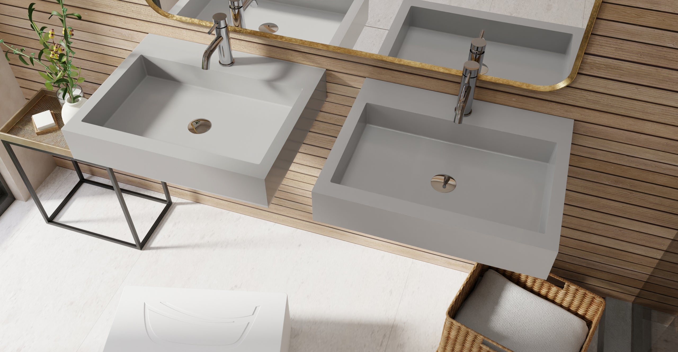 Badeloft WT-06-M glossy gray wall-mounted sink, bathroom lifestyle view 4