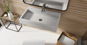 Badeloft WT-06-L glossy gray wall-mounted sink, bathroom lifestyle view 4