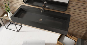 Badeloft WT-06-XXL glossy black wall-mounted sink, bathroom lifestyle view 4