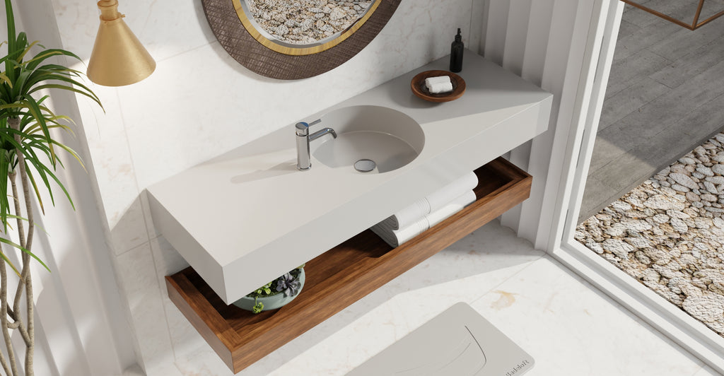 Badeloft WT-02-C glossy gray wall-mounted sink, bathroom lifestyle view 6