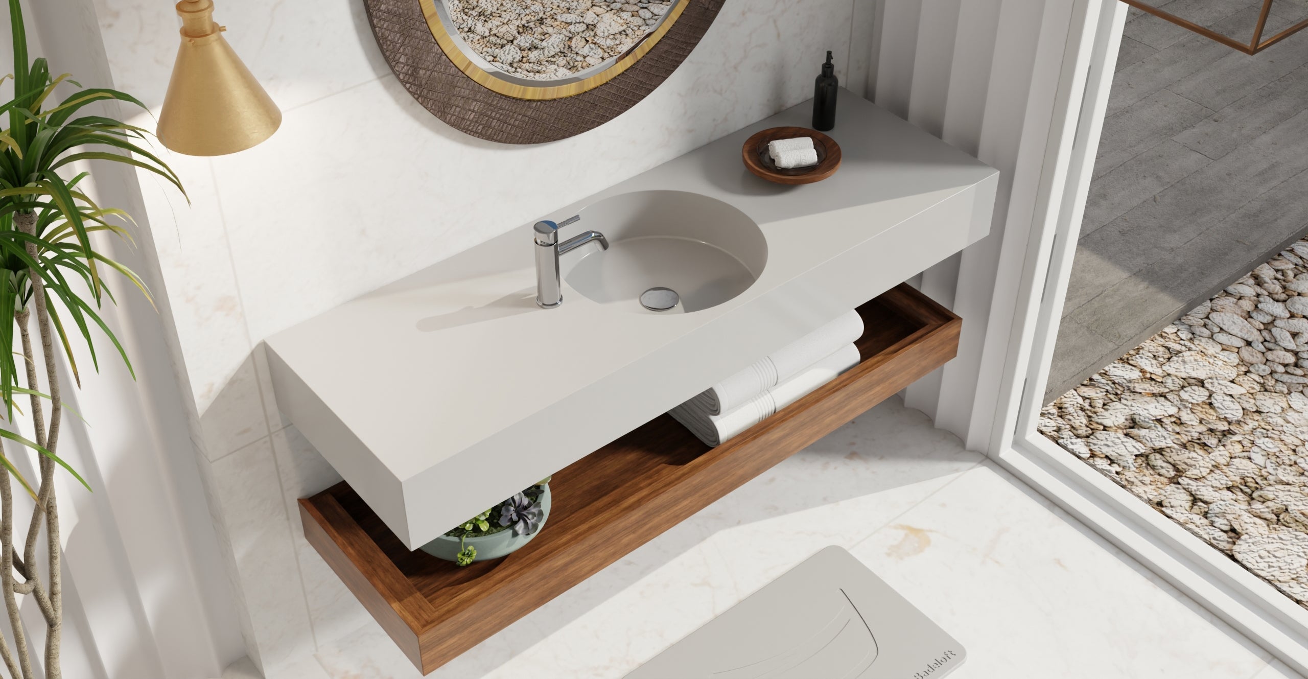 Badeloft WT-02-C glossy gray wall-mounted sink, bathroom lifestyle view 6