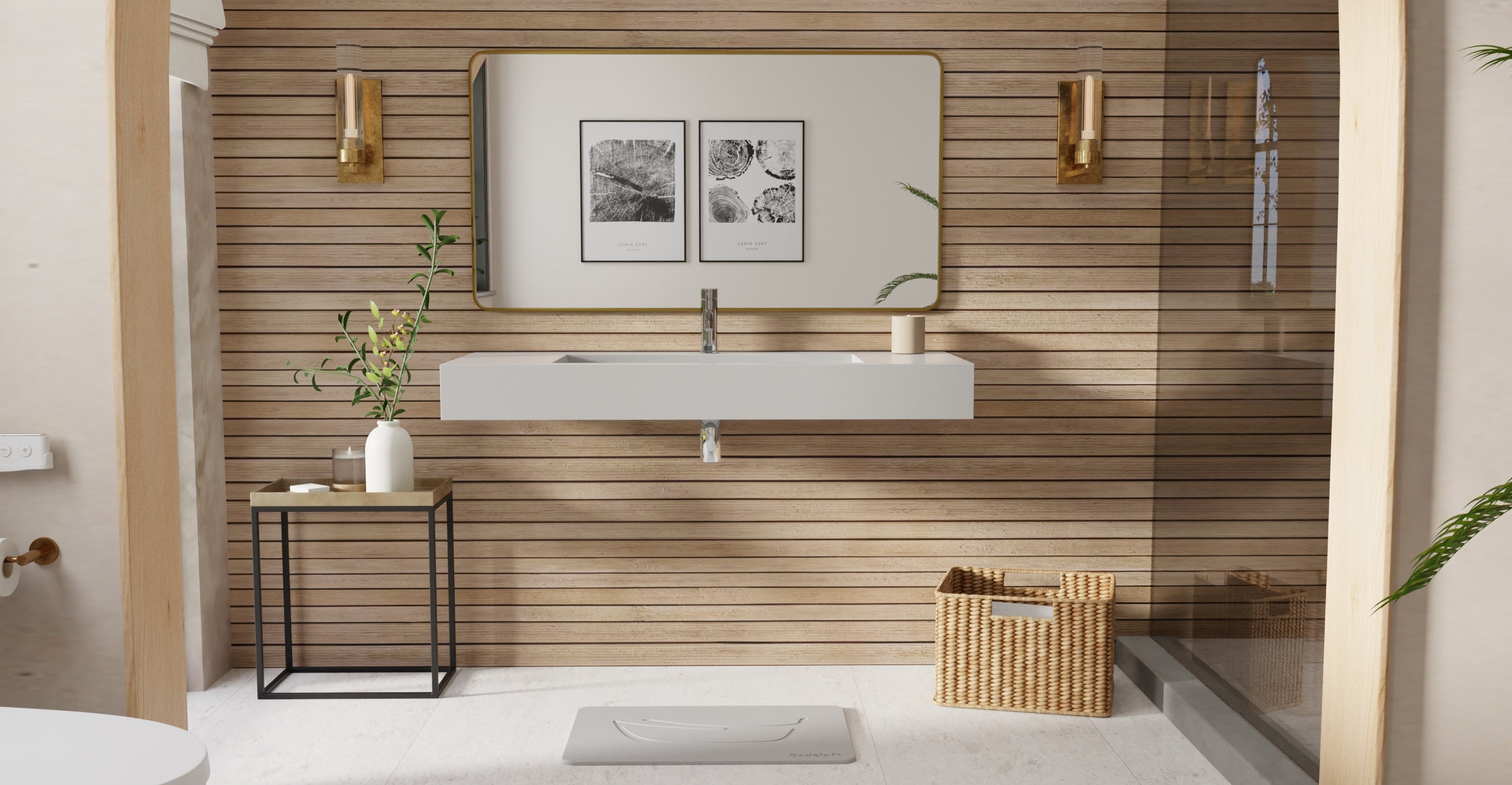 Badeloft WT-03 glossy gray wall-mounted sink, bathroom lifestyle view 5