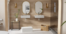 Badeloft WT-06-S glossy gray wall-mounted sink, bathroom lifestyle view 5