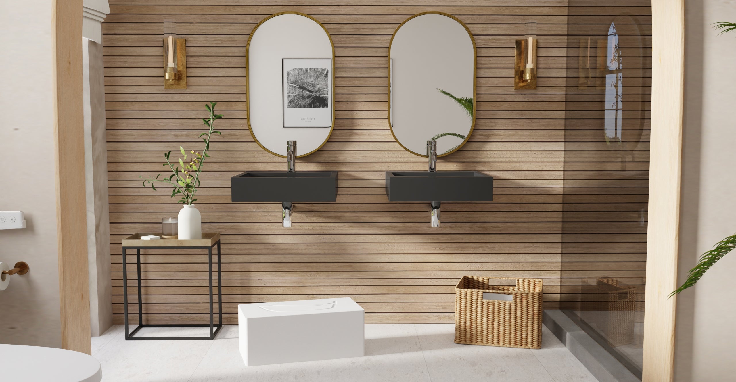 Badeloft WT-06-S glossy black wall-mounted sink, bathroom lifestyle view 5