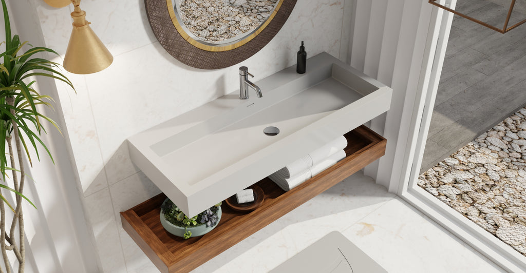 Badeloft WT-06-XXL glossy gray wall-mounted sink, bathroom lifestyle view 6