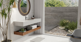 Badeloft WT-02-C glossy gray wall-mounted sink, bathroom lifestyle view 7