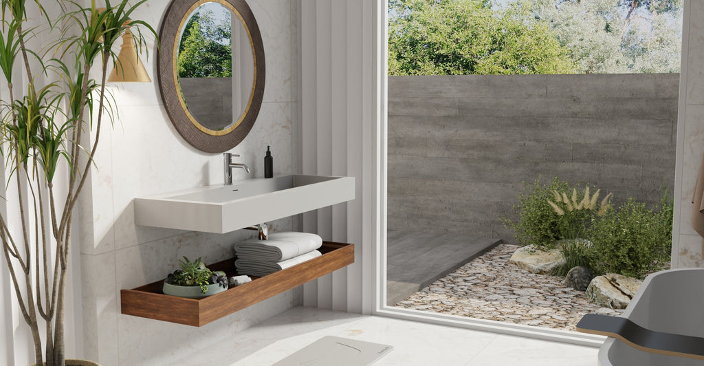 Badeloft WT-06-XXL glossy gray wall-mounted sink, bathroom lifestyle view 7