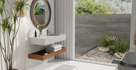 Badeloft WT-02-B glossy gray wall-mounted sink, bathroom lifestyle view 7