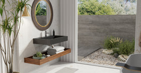 Badeloft WT-06-L glossy black wall-mounted sink, bathroom lifestyle view 7