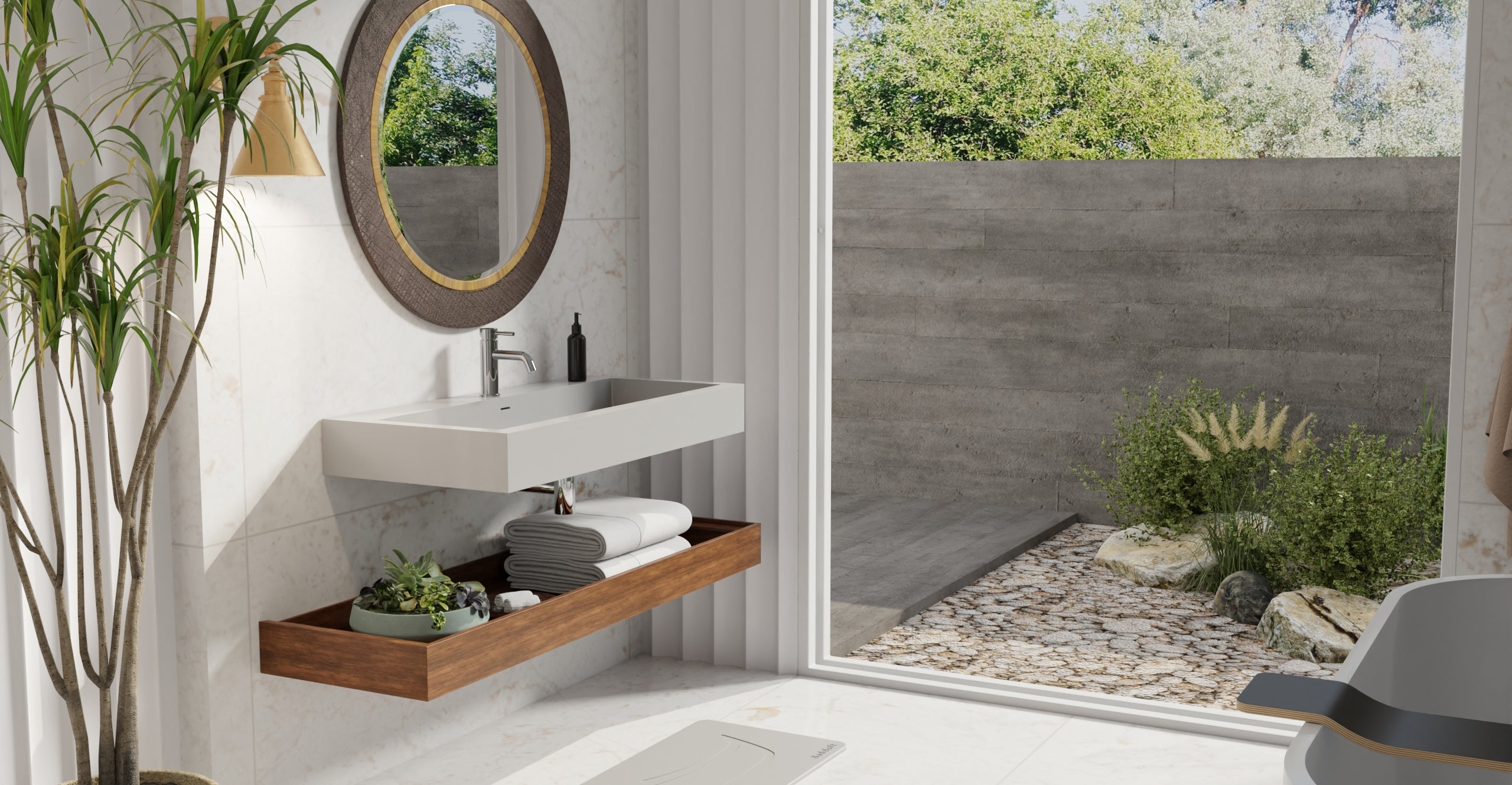 Badeloft WT-06-XL glossy gray wall-mounted sink, bathroom lifestyle view 7