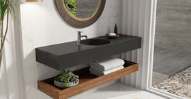Badeloft WT-02-C glossy black wall-mounted sink, bathroom lifestyle view 8