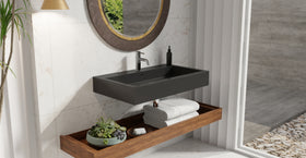 Badeloft WT-06-L glossy black wall-mounted sink, bathroom lifestyle view 8