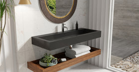 Badeloft WT-06-XXL glossy black wall-mounted sink, bathroom lifestyle view 8