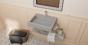 Badeloft WT-06-M glossy gray wall-mounted sink, bathroom top-view lifestyle