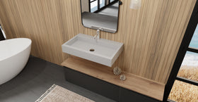 Badeloft WT-06-L glossy gray wall-mounted sink, bathroom top-view lifestyle