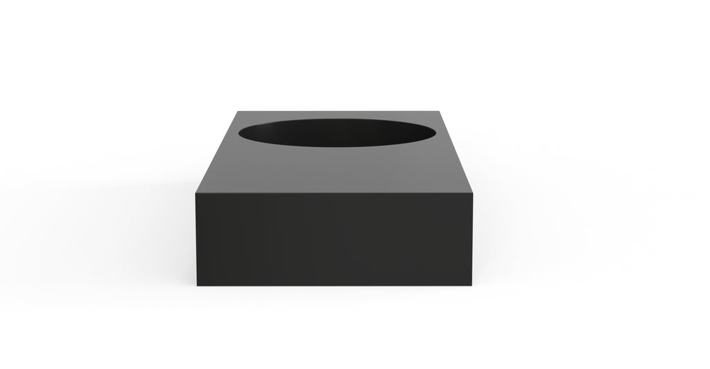 Badeloft WT-02-B glossy black wall-mounted sink, side product view on white background