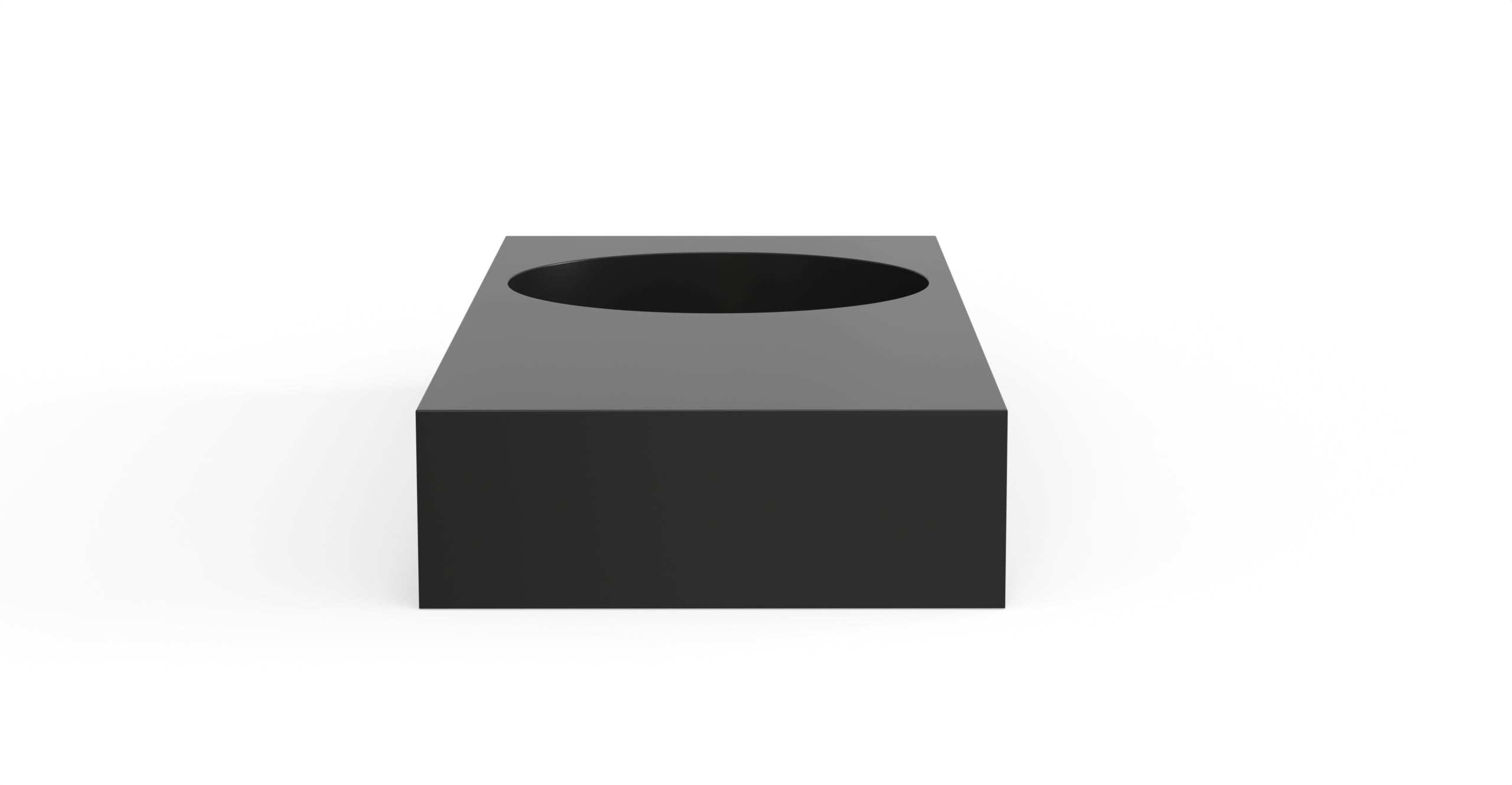 Badeloft WT-02-B glossy black wall-mounted sink, side product view on white background
