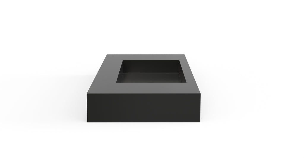 Badeloft WT-03 glossy black wall-mounted sink, side product view on white background