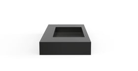 Badeloft WT-03 glossy black wall-mounted sink, side product view on white background