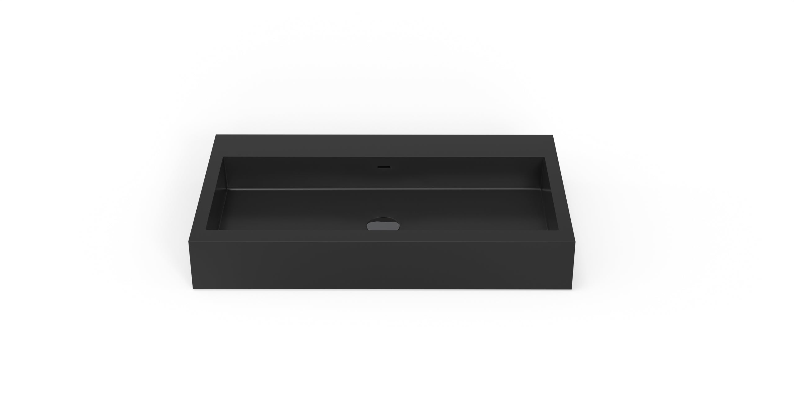 Badeloft WT-06-L glossy black wall-mounted sink, side product view on white background