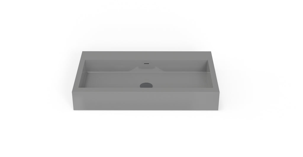 Badeloft WT-06-L glossy gray wall-mounted sink, side product view on white background