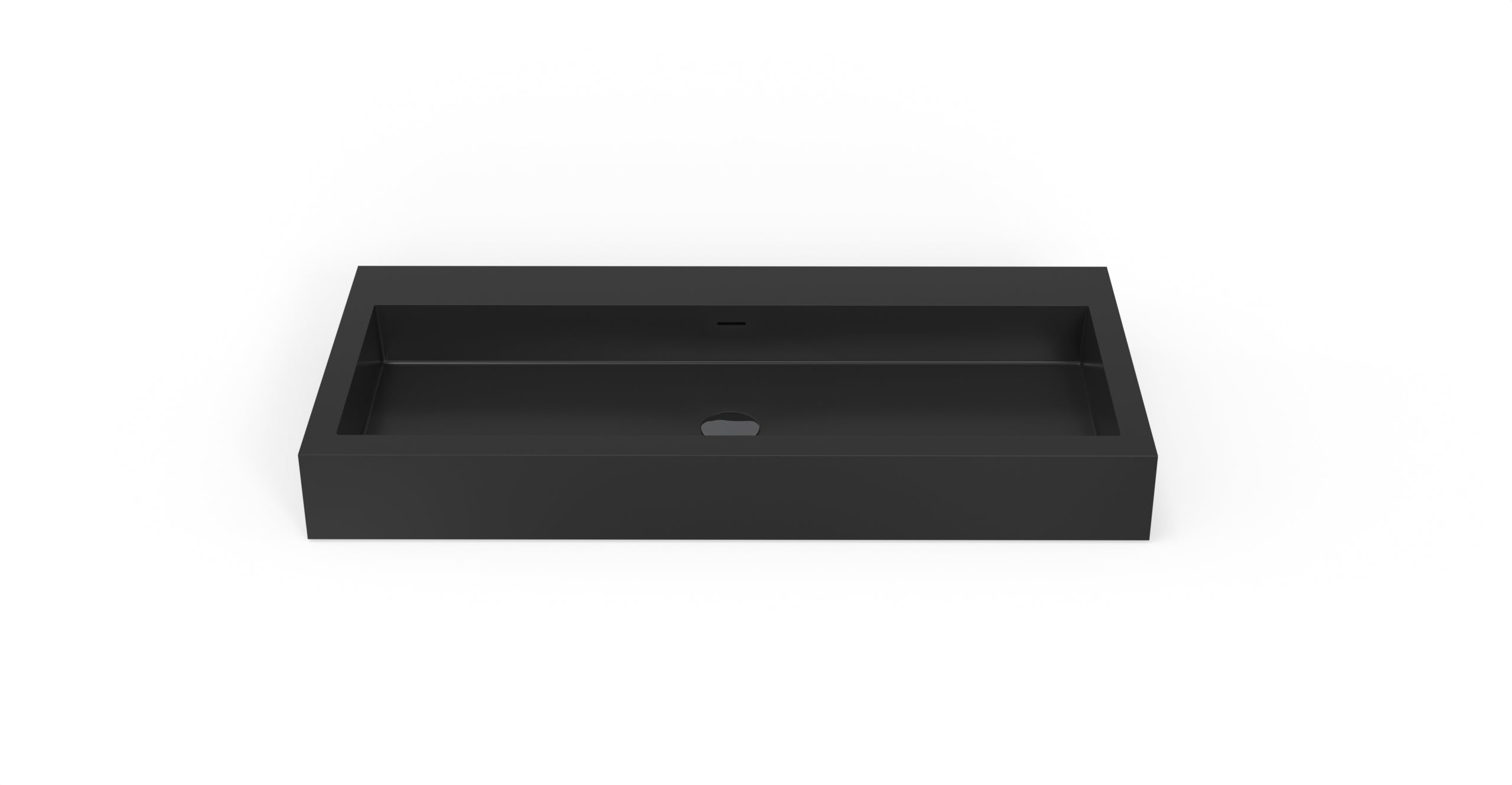 Badeloft WT-06-XL glossy black wall-mounted sink, front product view on white background