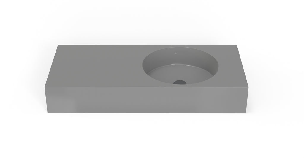 Badeloft WT-02-B glossy gray wall-mounted sink, front product view on white background