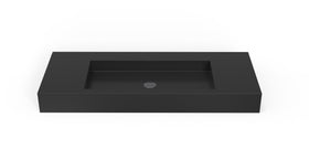 Badeloft WT-03 glossy black wall-mounted sink, front product view on white background