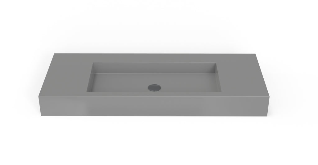 Badeloft WT-03 glossy gray wall-mounted sink, front product view on white background