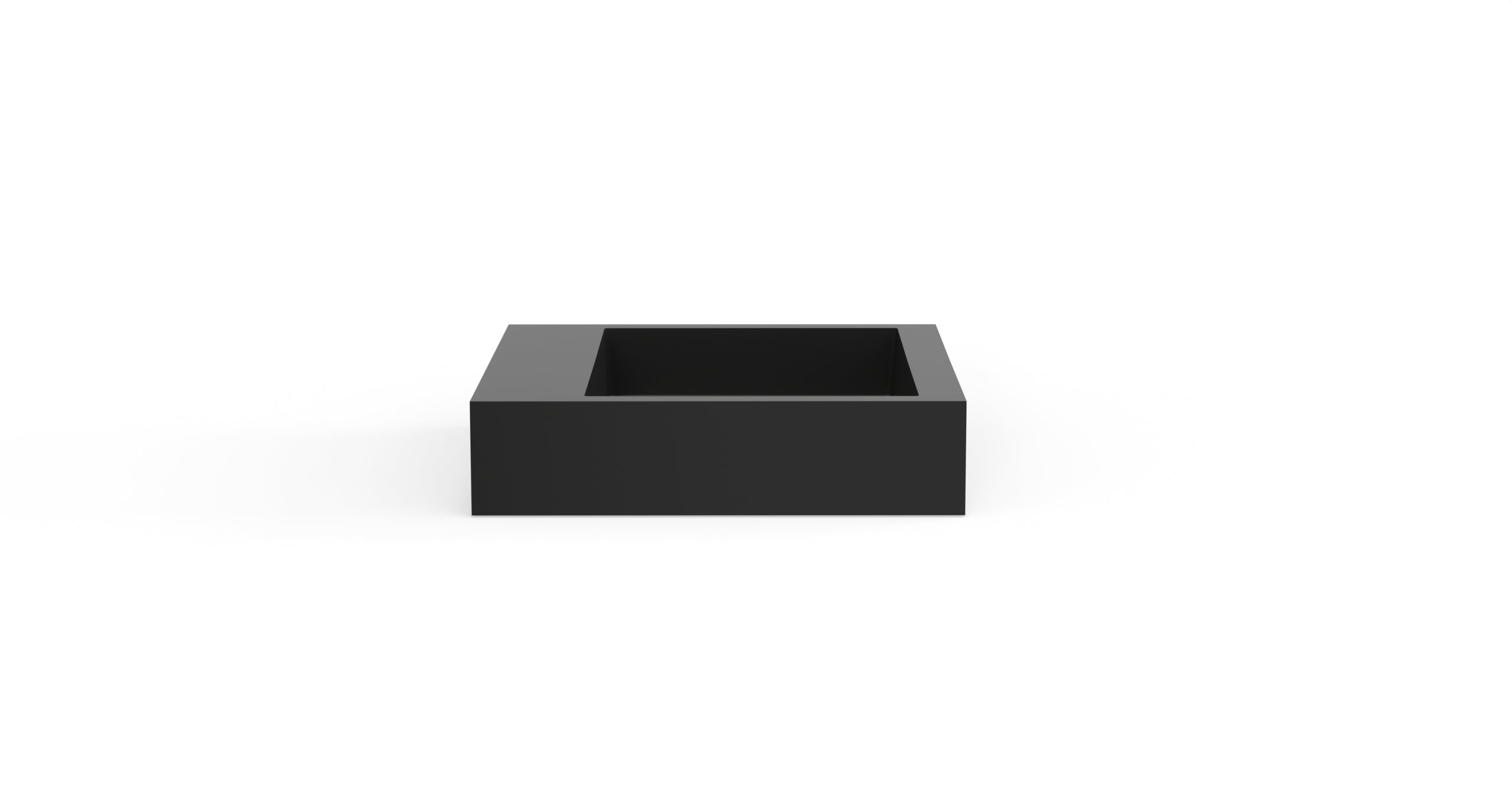 Badeloft WT-06-S glossy black wall-mounted sink, front product view on white background