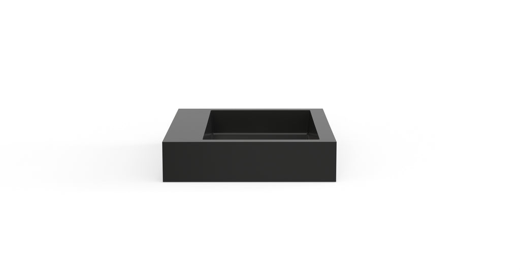 Badeloft WT-06-M glossy black wall-mounted sink, front product view on white background