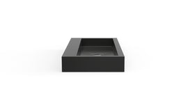 Badeloft WT-06-XL glossy black wall-mounted sink, side product view on white background