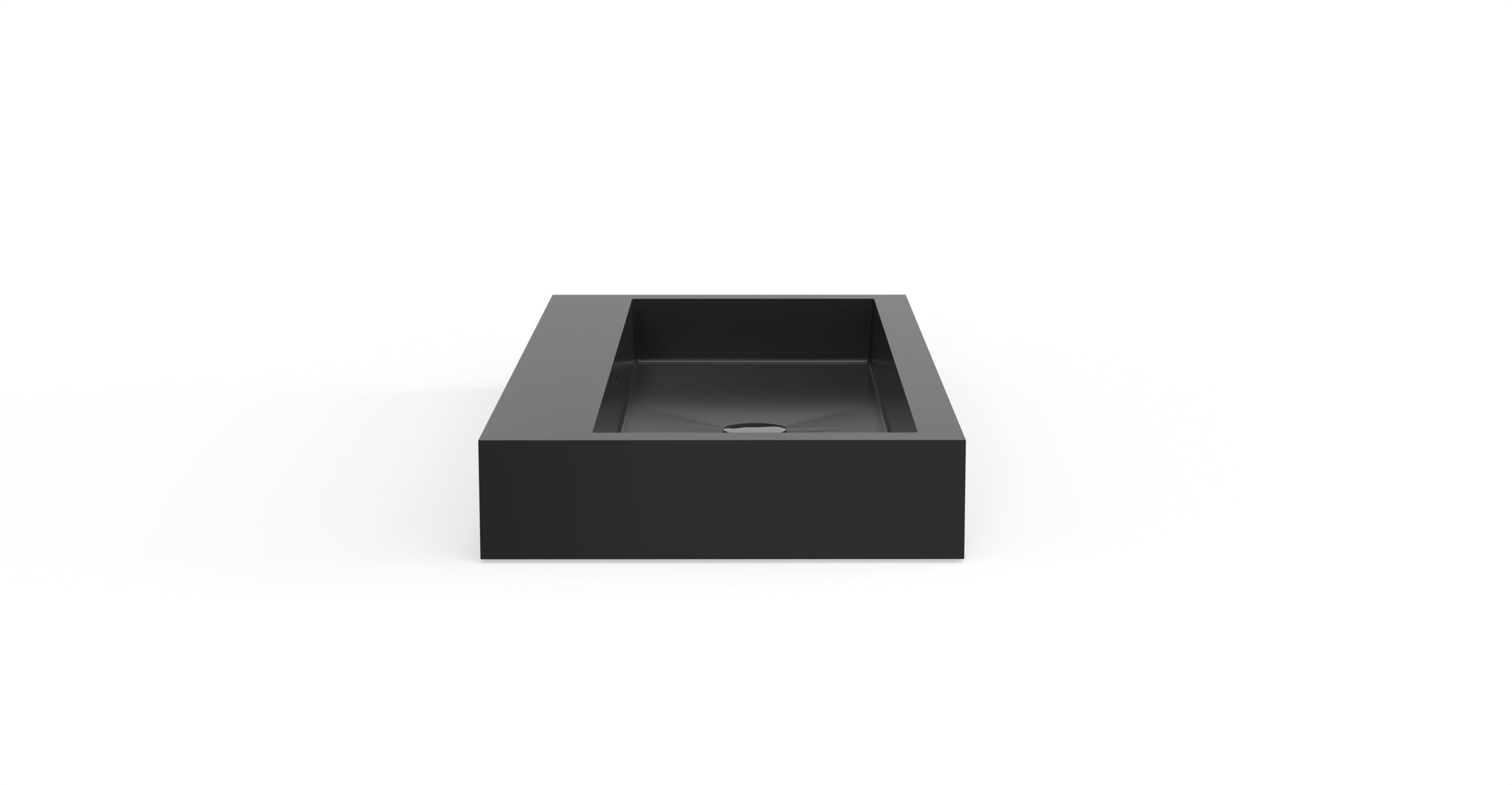 Badeloft WT-06-XL glossy black wall-mounted sink, side product view on white background
