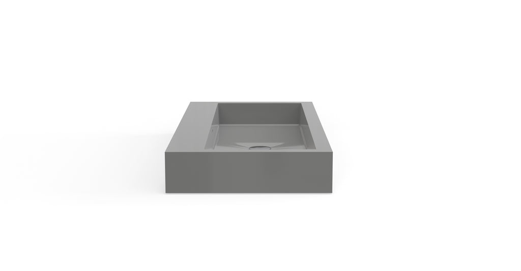 Badeloft WT-06-XL glossy gray wall-mounted sink, side product view on white background
