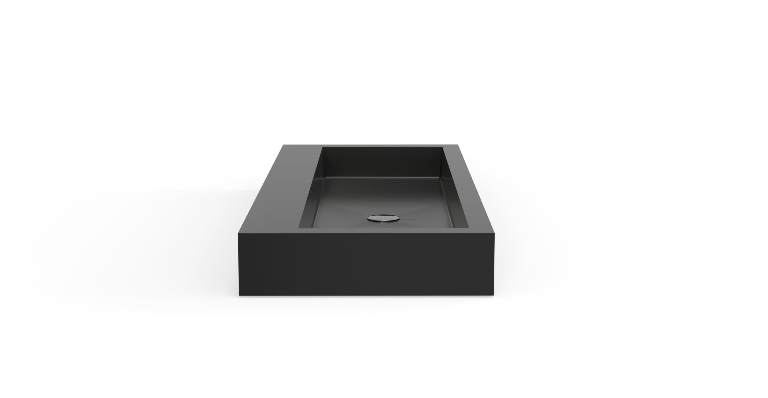 Badeloft WT-06-XXL glossy black wall-mounted sink, side product view on white background