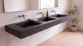 90" ADA Triple Ramp Sink, Wall Mounted in matte black stone resin, wall mounted in a bright bathroom