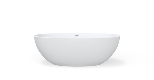 Badeloft BW-10-L freestanding stone resin bathtub in matte white, front view