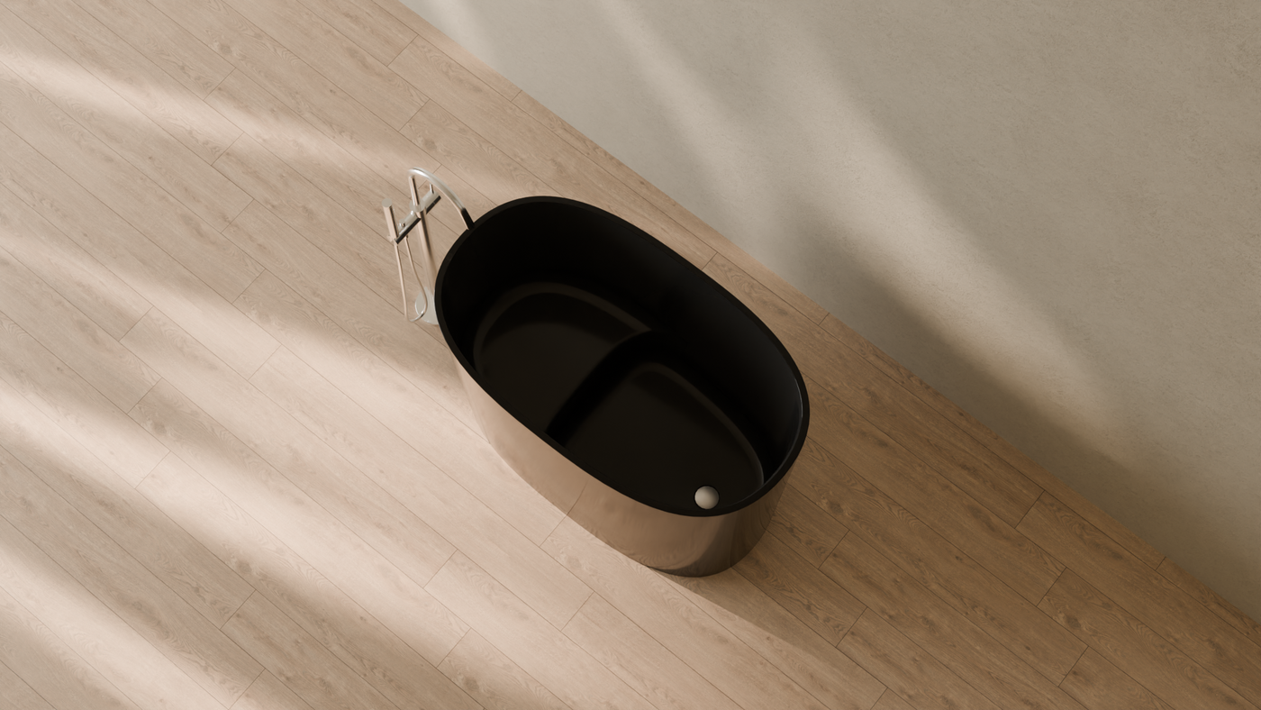 Badeloft render 2026 | BW-08-S | Black | Bathtub_Glossy_Black__Camera_Angle_2.png — in the bathroom