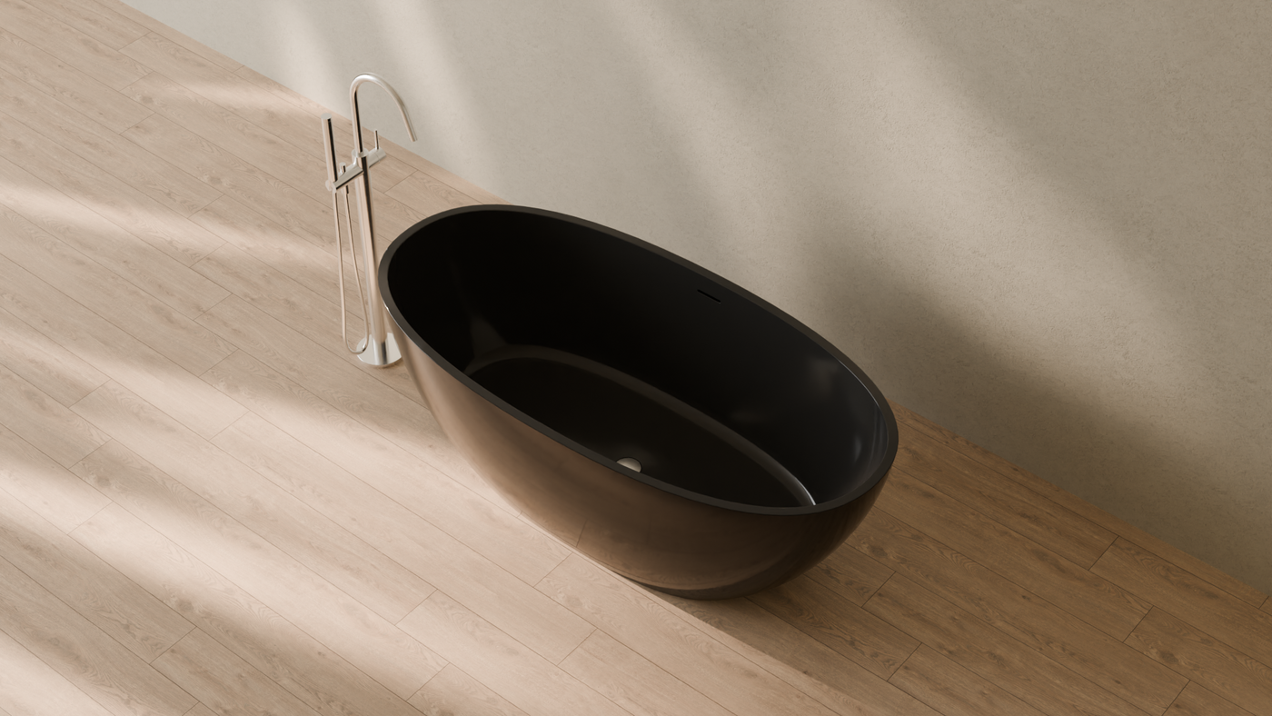 Badeloft render 2026 | BW-10-M | Black | Bathtub_Glossy_Black__Camera_Angle_2.png — in the bathroom