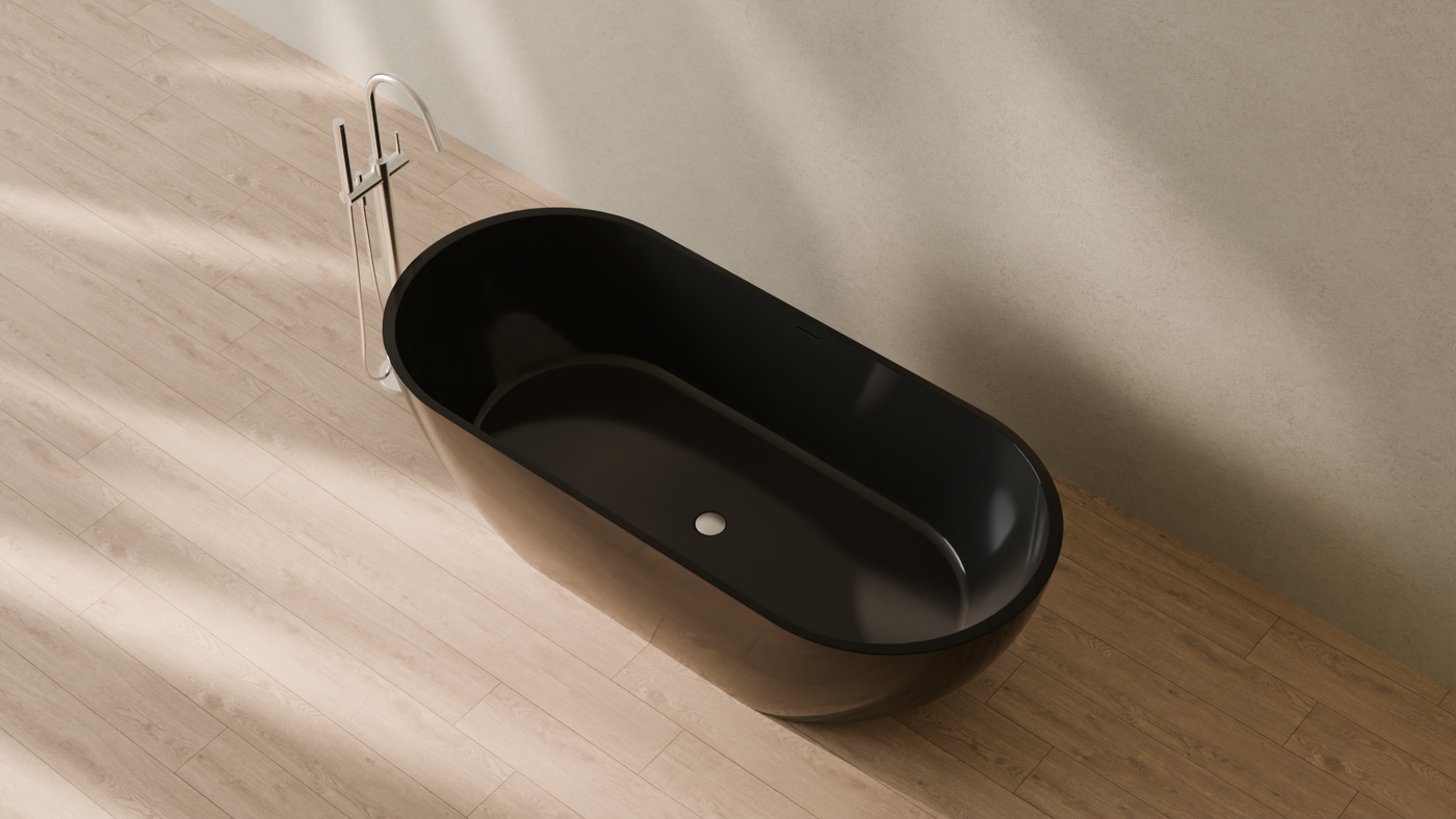 Badeloft render 2026 | BW-02-XL | Black | Bathtub_Glossy_Black__Camera_Angle_2.png — in the bathroom